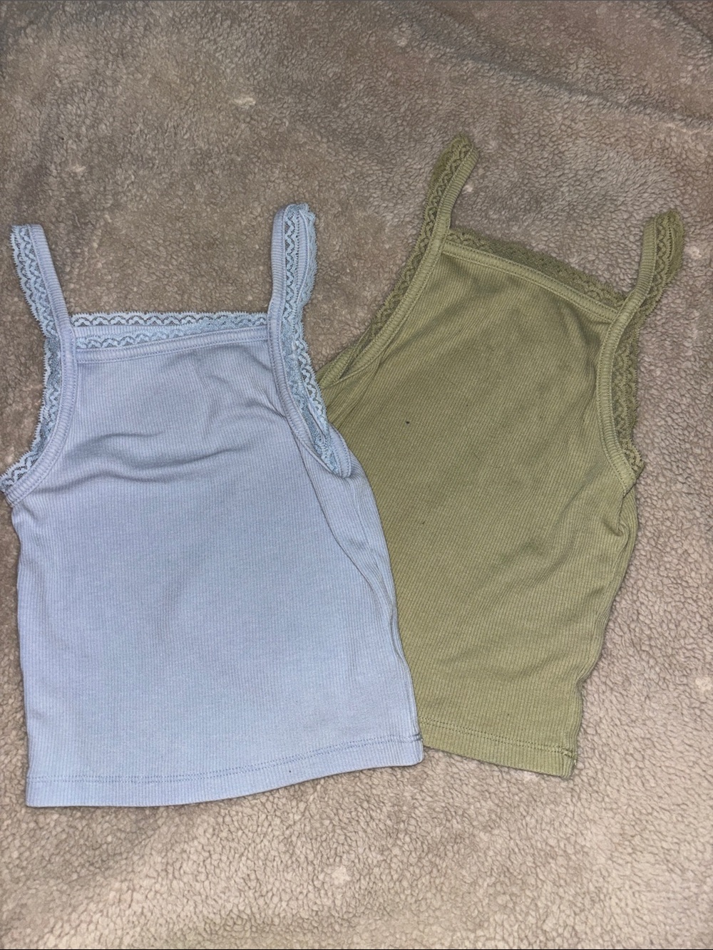 American Eagle Outfitters Lace-Trim Ribbed Camisoles - Light Blue & Olive Green